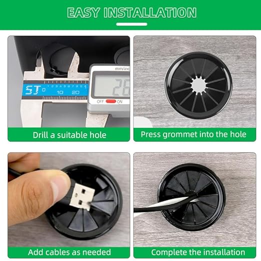15PCS Cable Grommets, 1-9/16"(40mm) Desk Hole Cover Petal Shaped Buckle Type Nylon Snap Bushing Grommet, Wire Hole Cover Insert for Cables and Cords Management and Protection of Cabinet, Black