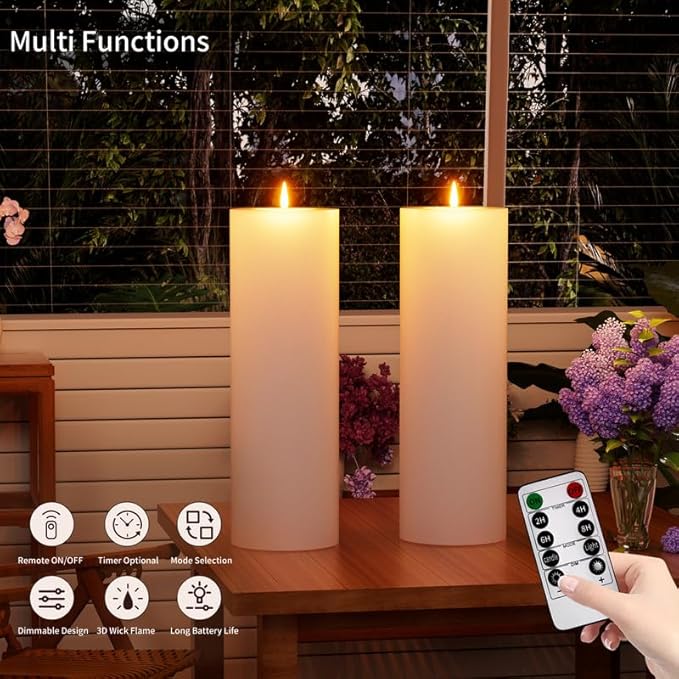 12" x 4" Large Outdoor Candle with Timer Waterproof Flickering LED Flameless Candle Battery Operated with Remote Fake Pillar Candle Realistic for Patio Porch Lantern, White 1 Pack