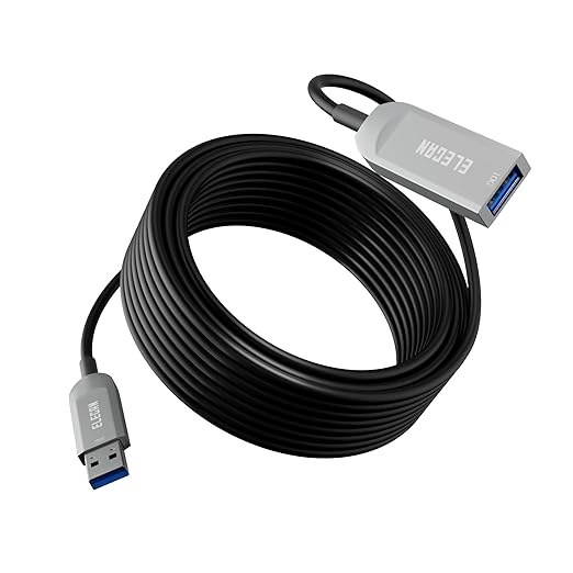 Elecan Active Optical USB 3.0 Extension Cable 100 FT Fiber Optic Type A Male to Female USB Extension Cord USB Extender 5Gbps Data Transfer for Webcam,Gamera, USB Hub, Keyboard, Hard Drive, Printer