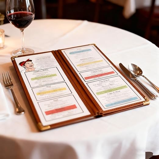Goodsmart Restaurant Menu Covers - 25 Pack Burgundy 2-Page/4-View 4.25" x 11", Top-Loading Vinyl Menu Holders with Clear Sleeves, Double-Stitched Edge, Leather-Style Café Covers with Gold Corners