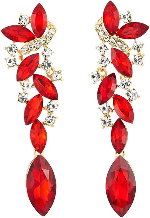 Art Deco Wedding Bridal Party Rhinestone Marquise Cluster Chandelier Long Dangle Statement Earrings