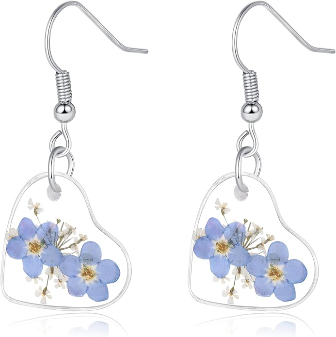 Forget-Me-Not and Queen Anne's Lace Pressed Wildflower Earrings | Pressed Flower Earrings | Handmade Drop and Dangle Earrings | Gift for Woman