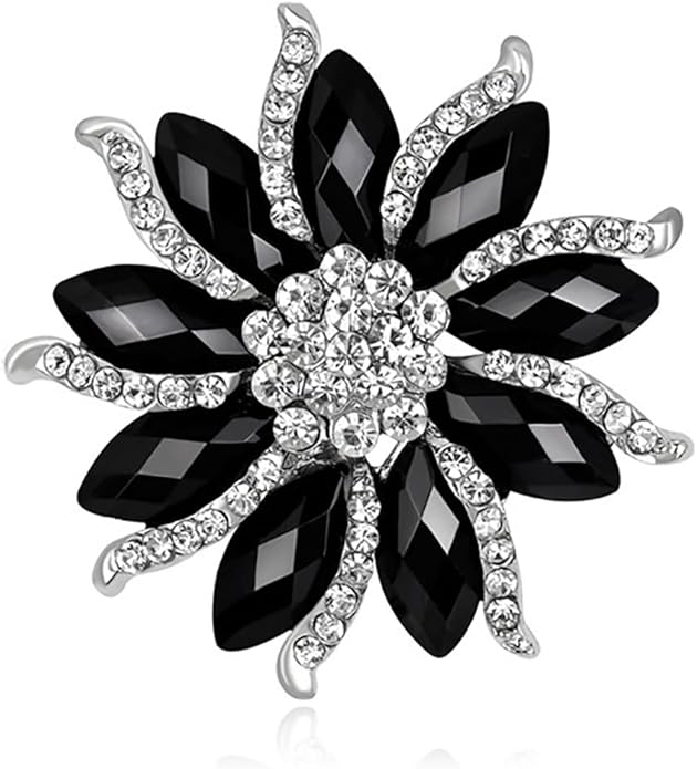 Rhinestone Flower Brooch for Women Vintage Style Black White Crystal Flower Brooch Pin Sparkling Bridal Wedding Crystal Pin Elegant Clothing Hat Bag Accessories Christmas Birthday Party Wedding Costume Jewelry