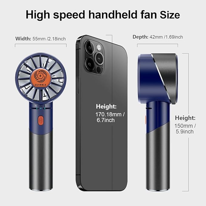 Handheld Fan,Portable Turbo Fan,Powerful Personal Fan(7000rpm High-Speed Motor,Battery Work 3-16 H),USB Rechargeable Mini Handheld Fan for Travel/Outdoor/Gift/Makeup (Navy Blue)
