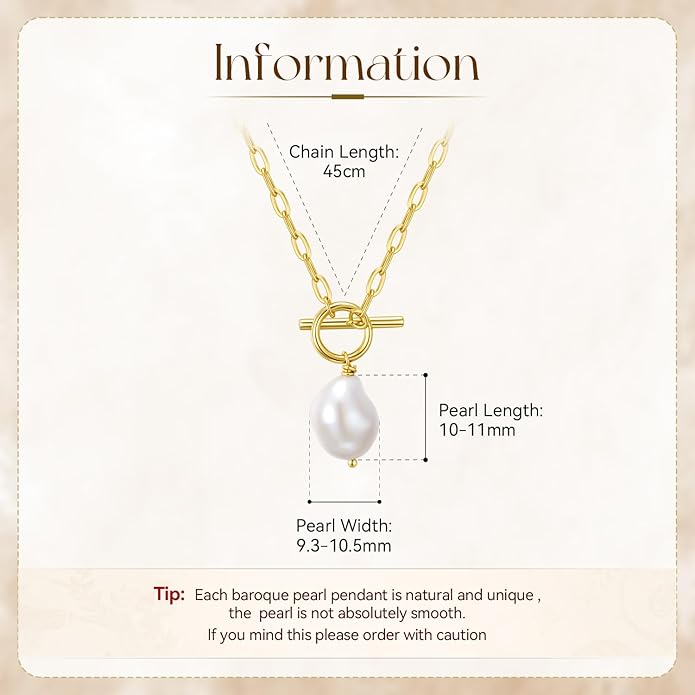 Baroque Pearl Pendant Necklaces for Women, 14K Gold Sliver Plated Adjustable Chain Toggle Clasp Necklace Women Anniversary Jewelry for Mothers Day Christmas Birthday Valentine's Day Gifts (14k Gold)
