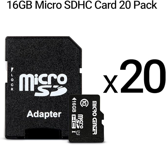 Micro Center 16GB Class 10 Micro SDHC Flash Memory Card 20 Pack with Adapter for Mobile Device Storage Phone, Tablet, Drone & Full HD Video Recording - 80MB/s UHS-I, C10, U1 (20 Pack)