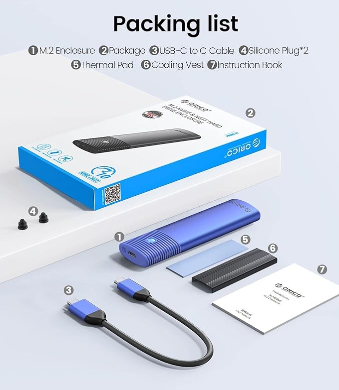 ORICO M.2 NVMe SATA SSD Enclosure Adapter Tool-Free, USB C 3.2 Gen 2 10Gbps NVMe, 5Gbps NGFF SATA PCIe M-Key(B+M Key) 2230/2242/2260/2280, Aluminum External M2 Reader Support UASP Trim- PWDM2-BL