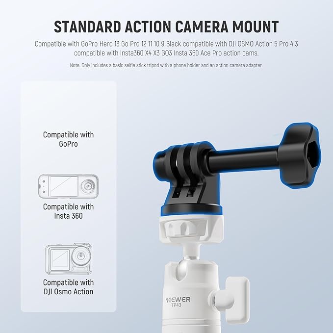 NEEWER Basics Mini Desk Selfie Stick Tripod Compatible with iPhone GoPro Insta360 DJI, Portable Small Camera Webcam Android Cell Phone Holder Ball Head Elevated Axis Video Recording Stand, TP43 White