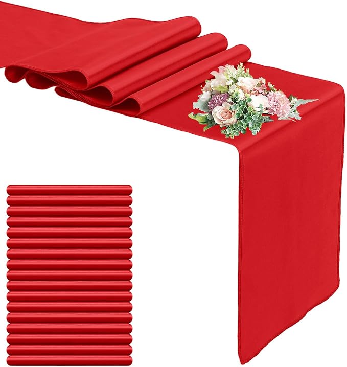 20 Pack Satin Table Runner 12 x 108 Inch Long,Satin Silk Table Runner for Wedding,Birthday Party and Banquet Decoration,Red