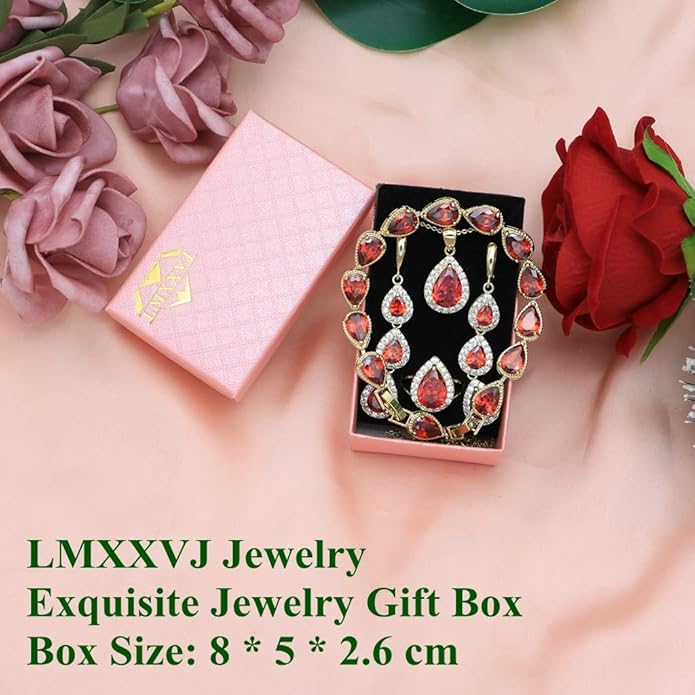 LMXXVJ Necklace Long Earrings Bracelet Set, White Gold Plated Created Blue Sapphire Jewelry Set Wedding Party Gift Jewelry for Women Bridal Bridesmaid