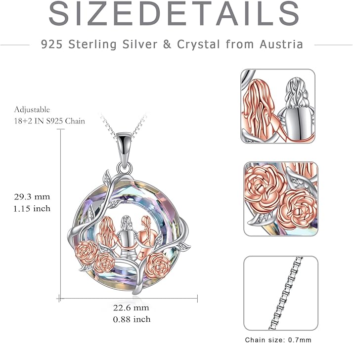 TOUPOP Sisters Gifts from Sister Necklace Sterling Silver Rose Flower with Crystal Jewelry Valentines Day Birthday Gifts for Women Best Friend Friendship