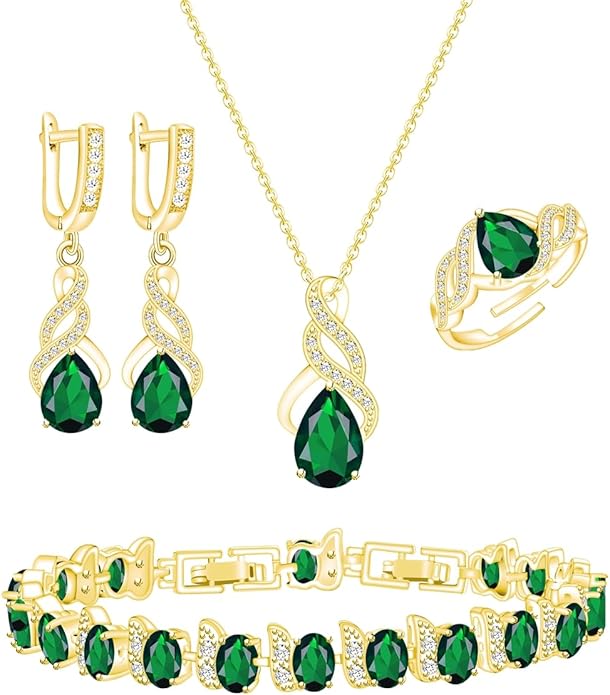 LMXXVJ Jewelry Set for Women,Teardrop Cubic Zirconia Necklace Earrings Adjustable Ring Bracelet Jewelry Set Formal Jewelry Gift