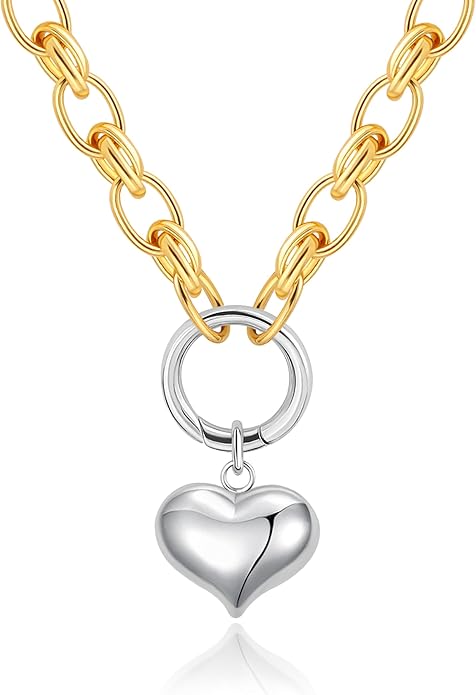 Aobei Pearl 18K Gold Plated Moon Star Lion Evil Eye Love Heart Cross Pendant Necklace Medallion Paperclip Chian Choker Layering Jewery for Women