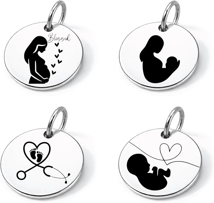 SM Design Pregnancy & New Baby Charm Set – Set of 4 Meaningful Stainless Steel Charms – Great for Crafting, Making Bracelets and Necklaces - Meaningful Keepsake Charms for Expecting & New Moms