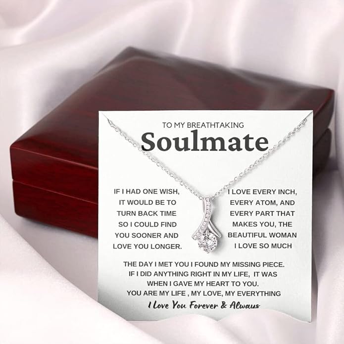 To My Beautiful Soulmate Necklace For Women, Necklace For Wife From Husband, Girlfriend Necklace From Boyfriend, Wife Birthday Gifts From Husband, Gifts Boxes For Women, Soulmate Necklace For Her