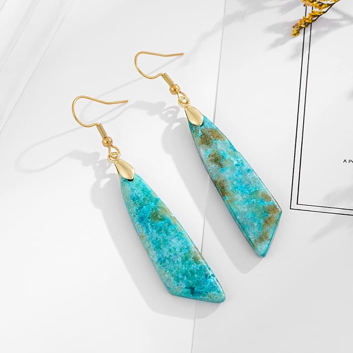 Boho Women Natural Stone Earrings Unique Healing Imperial Jasper Gemstone Energy Hypoallergenic Lightweight Dangle Drop Earrings Multiple Styles Earrings Jewelry for Birthday Party Gift