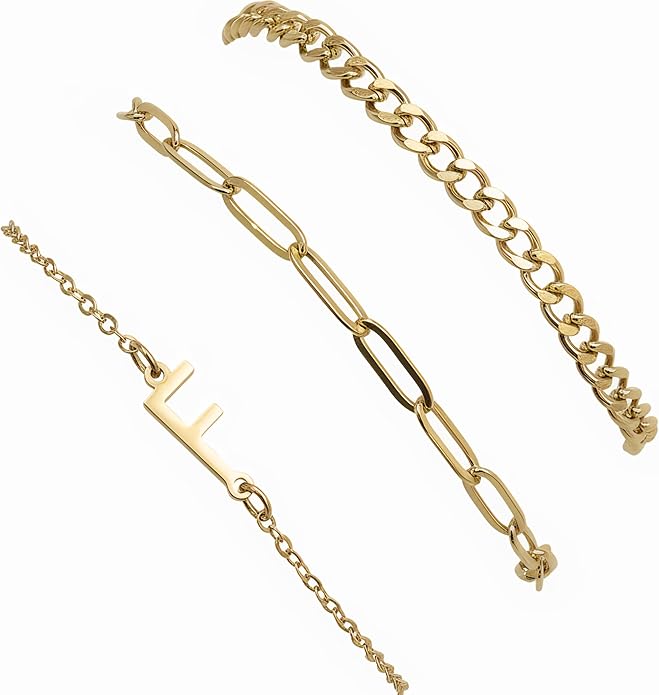 14K Gold Plated Bracelets for Women, A–Z Initial Charm Bangles Jewelry Set, Elegant Gold Accessories, Friendship Bracelet Gifts for Mom