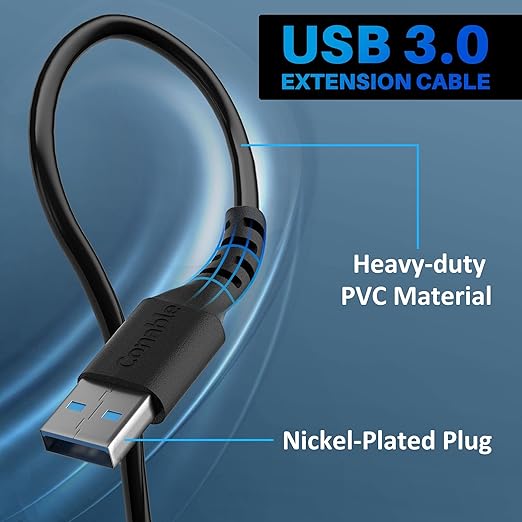 3 Pack USB 3.0 Extension Cable 2 FT, Short USB A Male to Female Extender Cord, 5Gbps Data Transfer for Webcam, Printer, Keyboard, Flash Drive, Hard Drive, Controller, Black Cable with 5 Cable Ties