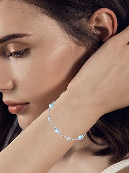 Anklet Bracelet for Women 925 Sterling Silver Natural Stone Chain Ankle Bracelet Beach Summer Fine Jewelry Valentines Day Birthday Gifts for Her Mom Wife