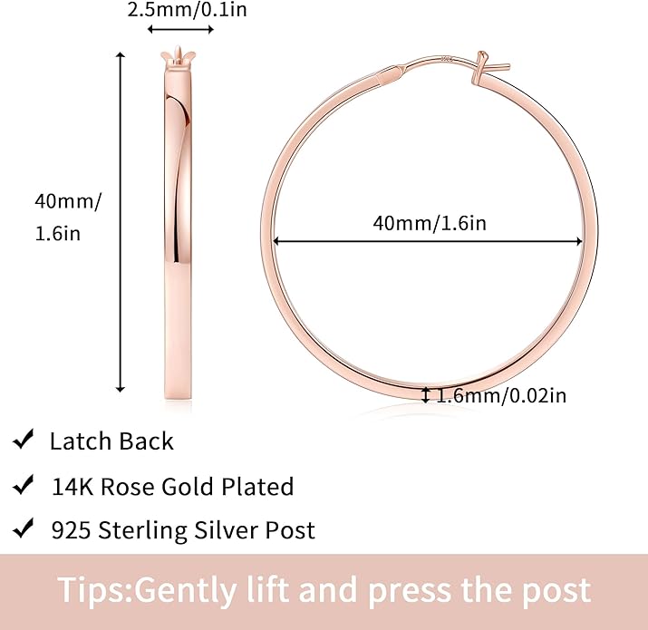 Gacimy Flatted Hoop Earrings for Women 14K Gold Plated with 925 Sterling Silver Post
