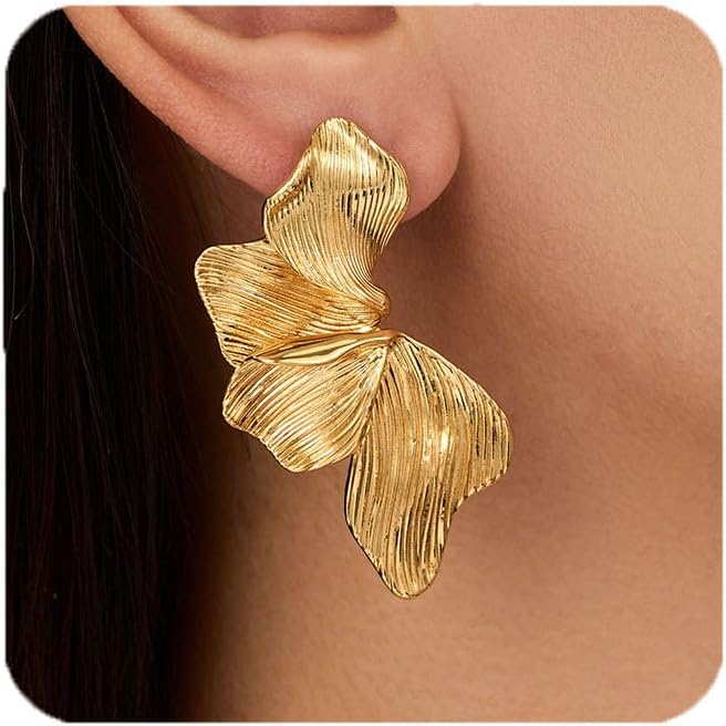 HANRESHE Lightweight Gold Silver Flower Earrings Trendy Leaf Statement Earrings Jewelry Gift