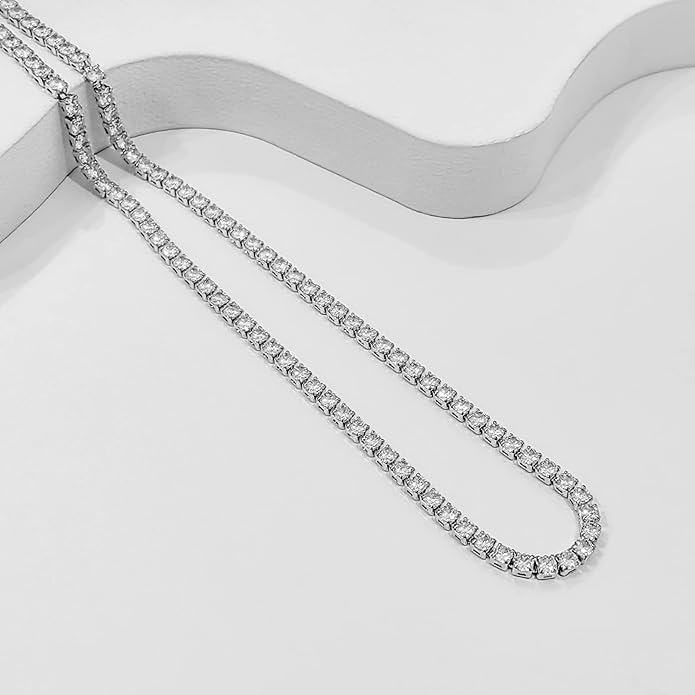 Tennis Necklace Bracelet for Women, Dainty Sterling Sliver Choker Necklace Crystal Link Bracelet Stud Earrings for Women Wedding Jewelry for Bride Jewelry Set Accessories