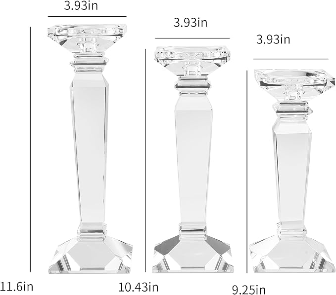 Kitcom Crystal Candlestick Holders Hand Cut Crystal Taper/Pillar Candle Holders, Table Centerpieces for Party Wedding Banquet Decorations Set of 3, Comes with Gift Box(11.6''/10.4''/9.3'' Tall)