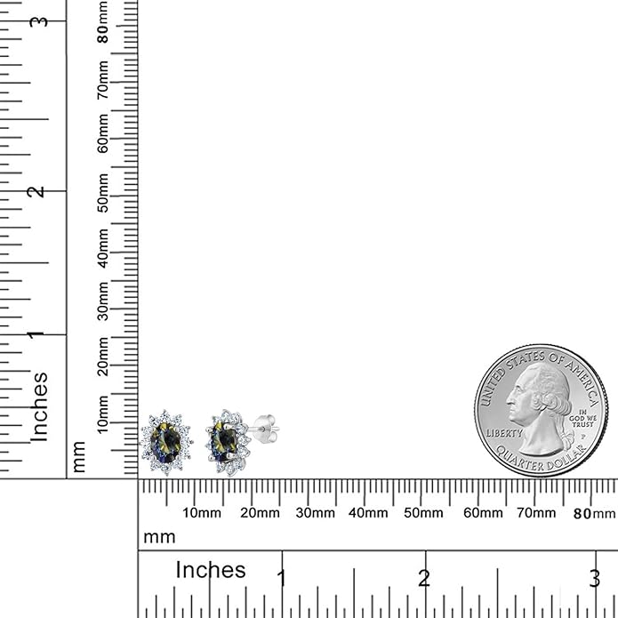 Gem Stone King 7X5MM Oval Gemstone Birthstone Stud Earrings For Women | Princess Diana Royal Halo Style | 925 Sterling Silver | Fine Jewelry Gifts for Anniversary Wedding Her Mom Women Wife