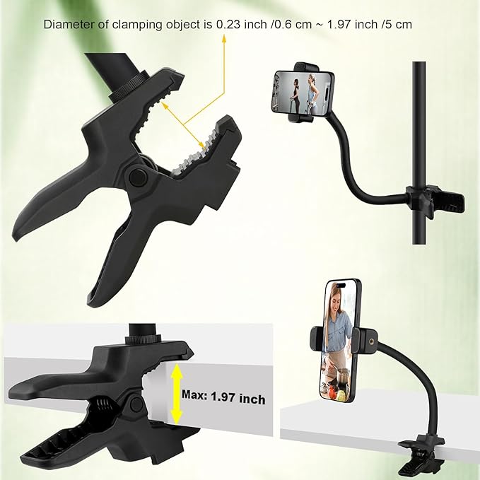 Gooseneck Phone Holder Jaws Flex Clamp Clip Mount,11.8" Long Gooseneck Arm Aluminum Alloy Ball Head Mount for Desk/Table/Pole/Board,Compatible with 3.5~7.5" iPhone/HTC/LG/Nexus/Smartphones-1 Pack