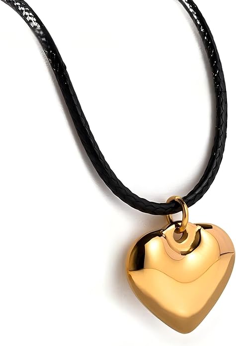 Black Cord 18K Gold Plated/Silver Heart Choker Necklace | Hypoallergenic Vibrant All-match Attractive Black String Love Necklace | Ingenious Design Emo Choker Necklace for Ladies