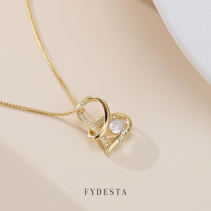 Enduring Hearts Purple Zircon Necklace for Women - 14K Gold Plated Copper Infinity Pendant, Dainty Everyday Jewelry