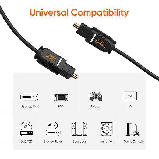 CableCreation Optical Digital Audio Cable 6FT, Slim Fiber Optic Toslink Gold Plated Optical S/PDIF Cord for Home Theater, Sound Bar, TV, PS4, Xbox, VD/CD Player, Game Console& More, Black/OD:2.2mm