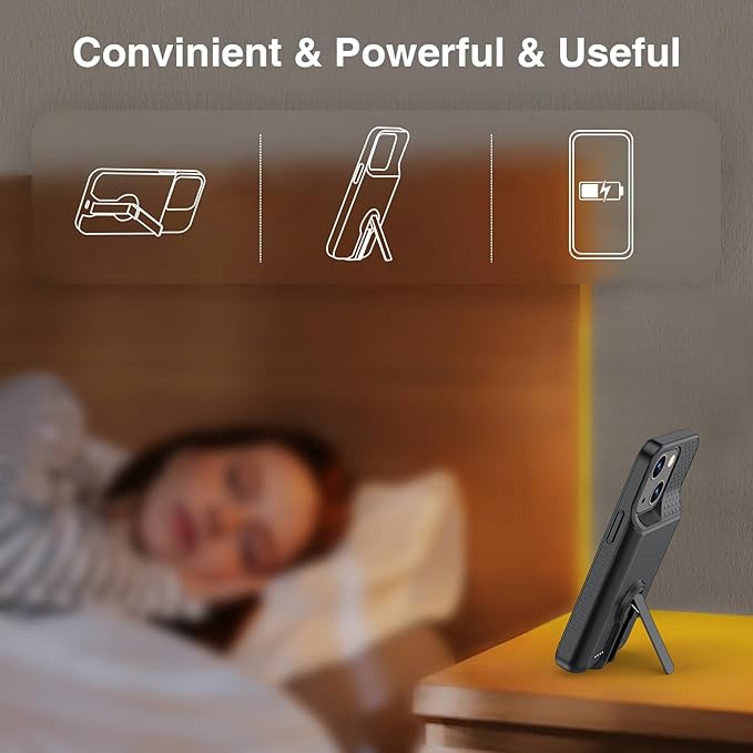 Battery Case for iPhone 13/13 Pro/14/14 Pro Charging Case with Stand 7000mAh Rechargeable Ultra-Slim Anti-Fall Protection Extended Charger Cover for iPhone 14/14Pro/13/13 Pro Battery Case 6.1" Black
