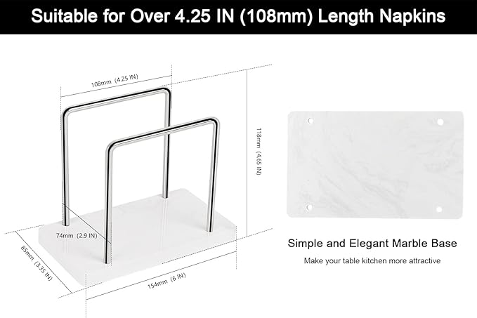 Livabber Napkin Holder, Metal Napkin Storage Modern Freestanding Tissue Paper Dispenser for Table Kitchen Countertop (Marble Base, Chrome)