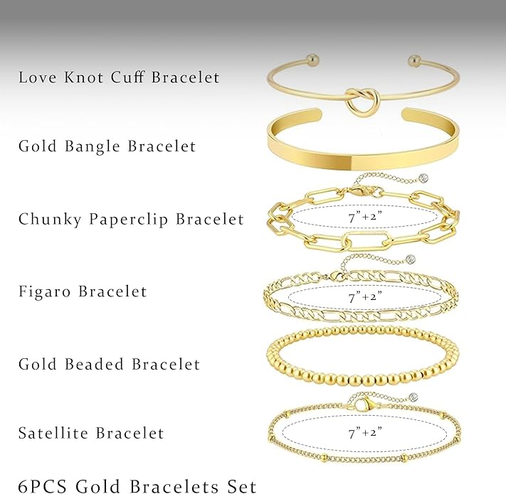 Gold Bracelets for Women 18k Gold Plated Bracelet Stack Bangle Cuff Bracelet Set for Women Non Tarnish Beaded/Paperclip/Cuban Link Chain Bracelets Jewelry for Women Trendy