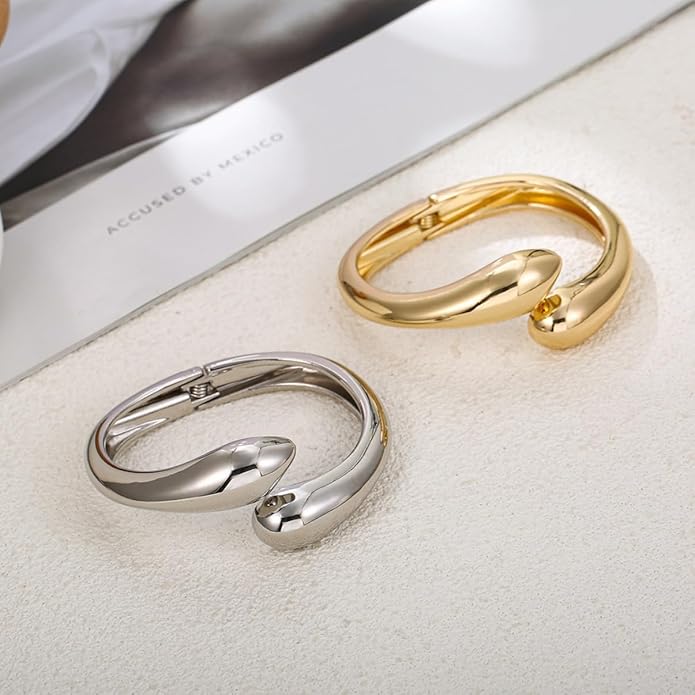 Gold/Silver Cuff Bangle Bracelets For Women Chunky Waterdrop Twisted Hinged Bangle Bracelets Minimalist Arm Cuff Bracelet Jewelry Gifts