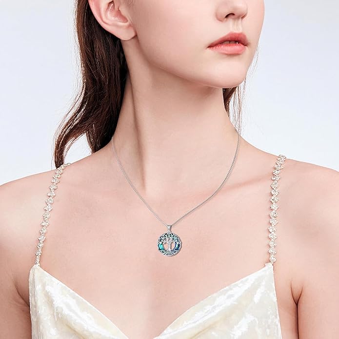 Tree of Life Crystal Necklace for Women Sterling Silver Couples Hug Tree Pendant Necklaces Gifts for Wife Anniversary Birthday Christmas