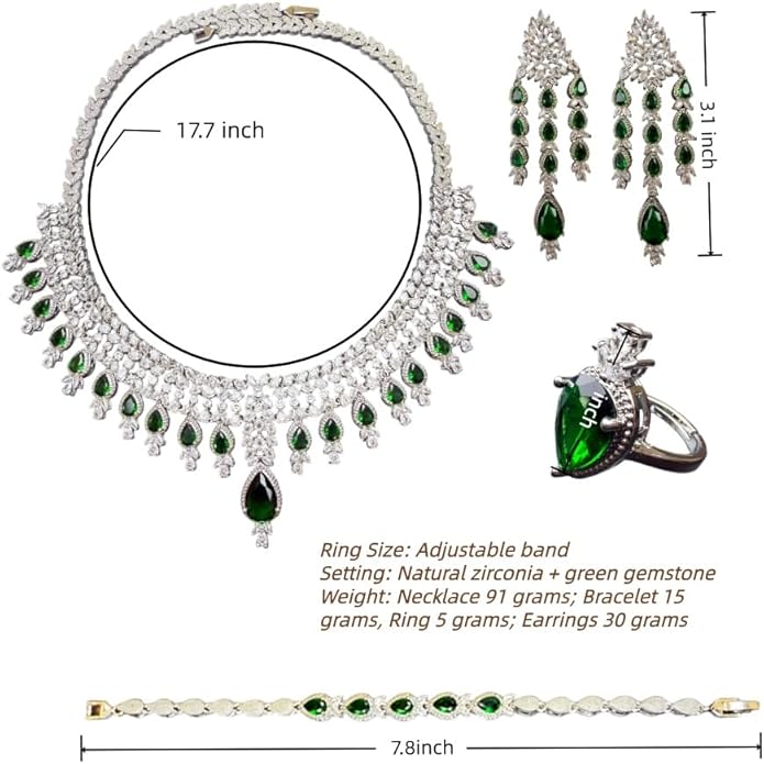 Rhinestone Wedding Bridal Jewelry Set Women's Prom-Style Necklace, Earrings, Bracelet, Ring Bridesmaid Gift Pairs with Evening Gown
