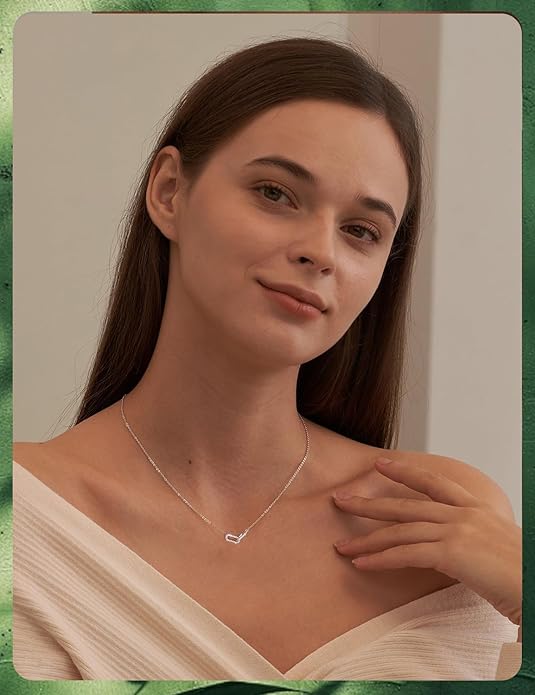14K Gold & Sterling Silver Plated Pendant Necklaces for Women - Dainty CZ Paperclip Choker, Simple Oval Interlock Necklace, Trendy Cute Jewelry