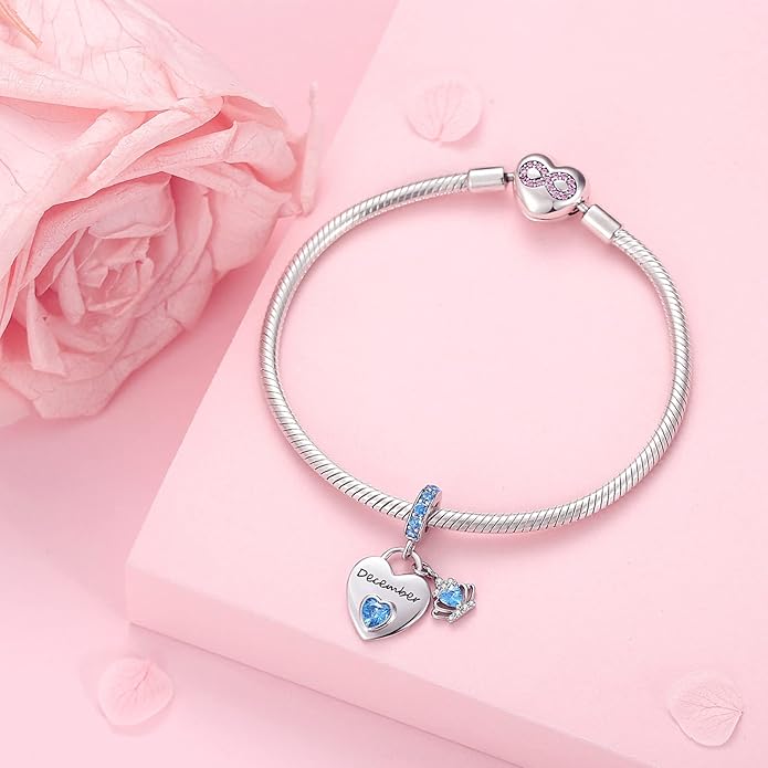 Birthstone Charms for Charms Bracelet: 925 Sterling Silver Heart Dangle Charms for Bracelets and Necklaces, Birthday Mother's Day Christmas Gifts For Women.