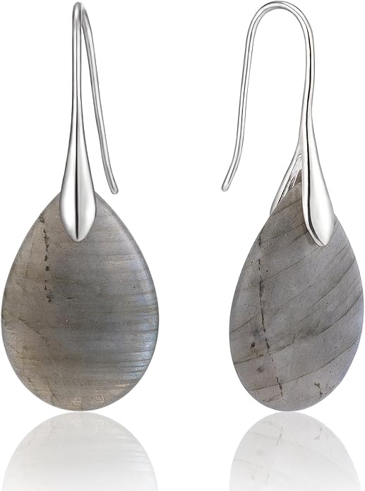SELOVO Agate Teardrop Stone Grey Drop Earrings Fishhook Dangle Earrings for Women