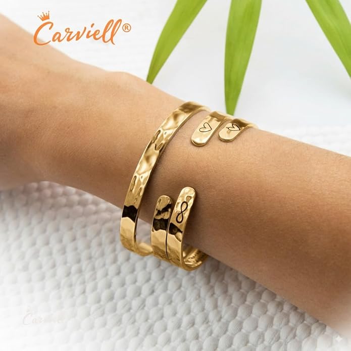 Carviell Engraved Cuff Bracelets for Women – Inspirational, Friendship, Love, Mom, Daughter, Sister, Christian, Graduation, Memorial & Wedding Gifts – 80+ Phrases – Stainless Steel, Gift-Ready