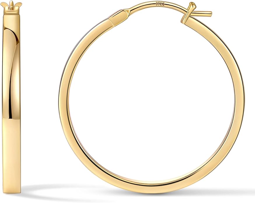 Gacimy Flatted Hoop Earrings for Women 14K Gold Plated with 925 Sterling Silver Post