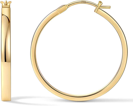 Gacimy Flatted Hoop Earrings for Women 14K Gold Plated with 925 Sterling Silver Post