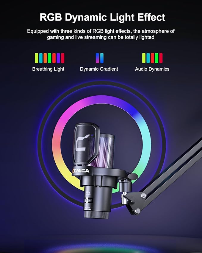 COMICA Ejoy Uni PRO(A) USB Wireless Microphone with Noise Cancellation, RGB Lights, Monitoring, Muting, Boom Arm Mic for Computer, PS5, PS4, Streaming, Podcast, Chat, Twitch, Discord