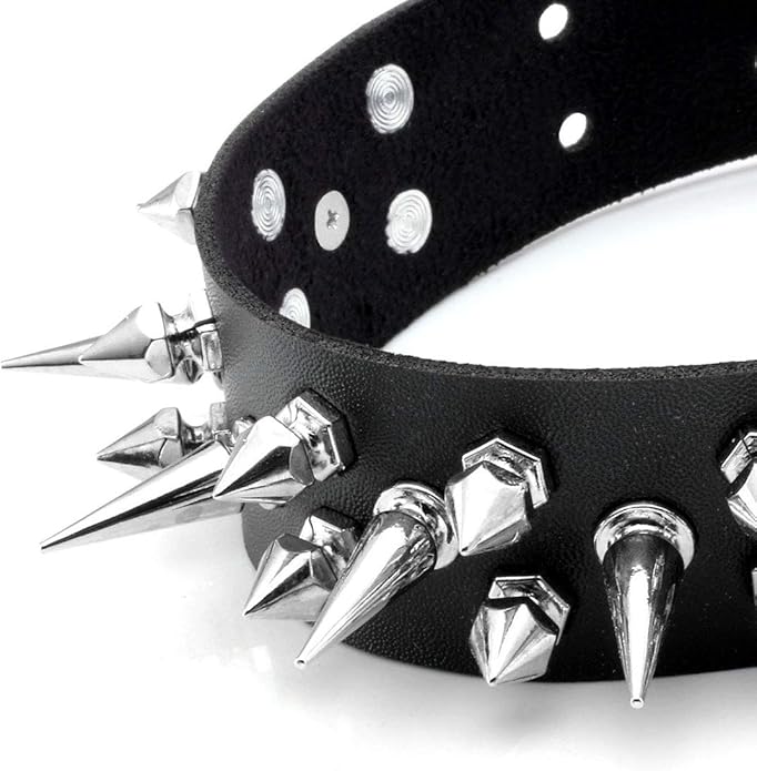 Eigso Vintage Punk Goth Studded Rivet Pu Leather Collar Choker Necklace with Spikes Adjustable