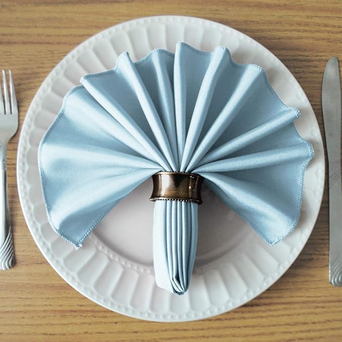 TableLinensforLess 17"x17" Polyester Cloth Napkins, Set of 12 (Baby Blue) | Easy-Care, No-Iron Finish, Superior Color Retention, Machine Washable