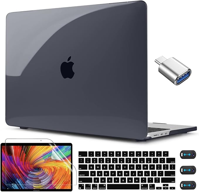 CISSOOK Hard Shell Case for MacBook Air 13.6inch A2681 M2 A3113 M3 Chip 2022-2024, Crystal Black, Includes Keyboard Cover, Screen Protector, Adapter & Camera Cover