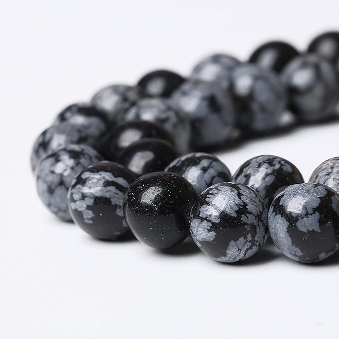 4mm 90pcs Natural Snowflake Obsidian Beads Round Loose Stone Energy Healing Gemstone Beads for Jewelry Making DIY Bracelet Necklace for Jewelry Making (Snowflake Obsidian, 4mm)