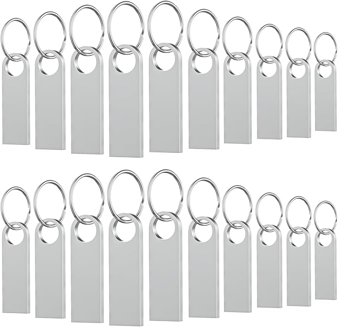 20 Pack 4GB USB Flash Drive with Keychains, Wooolken Sleek Metal USB 2.0 Thumb Drives Memory Stick for PC Laptop Computer(Sliver)